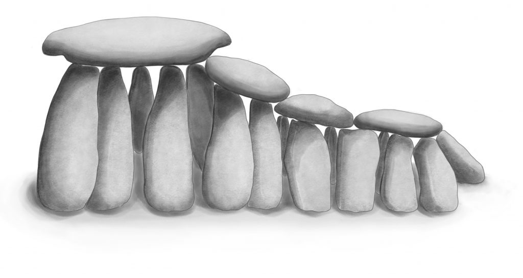 Illustration of a megalithic chamber grave structure by Artist Mette Koverberg